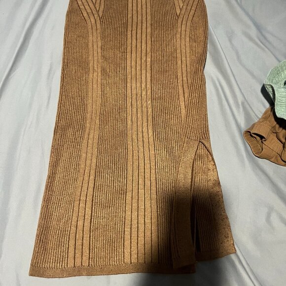 French Connection Mari Brown Side Slit Long Dressy Pencil Skirt - Picture 4 of 8